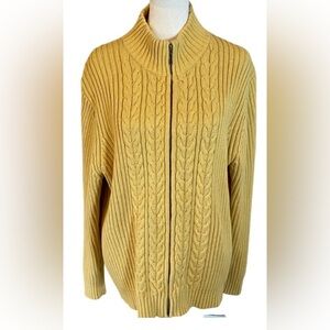 Land’s End Yellow Cable Knit Women's Cardigan Sweater. Size L (14/16).